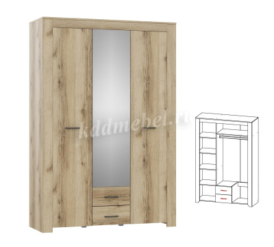 Шкаф Квадро-16 3-х створчатый (Дуб Делано светлый)