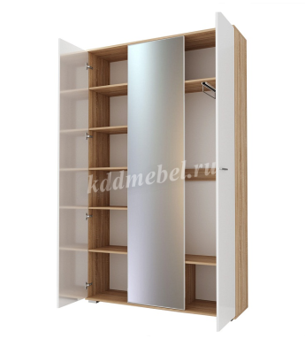 Шкаф трехстворчатый с зеркалом Италия (Дуб сонома/Белый Глянец)
