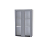 Шкаф верхний высокий со стеклом В6ВС кухня Марбл (Белый/Слоновая кость)