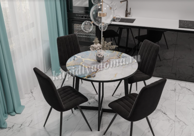 Стол обеденный круглый Дэнвер (Опора Черный муар/Столешница Мрамор белый 3027) (2 кат.)