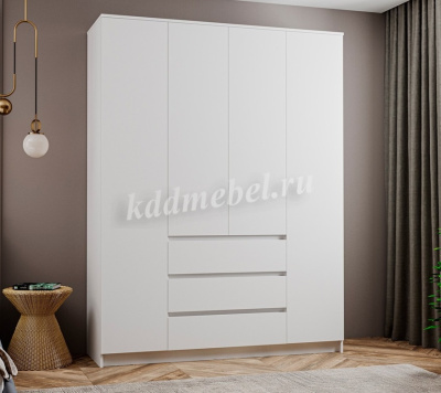 Шкаф Эра распашной 4-х створчатый 3 ящика (Белый текстурный)