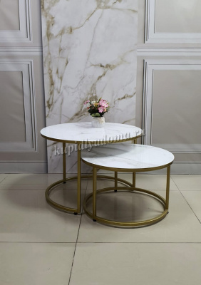 Стол журнальный Эрвин (Мрамор белый/Каркас золотой)