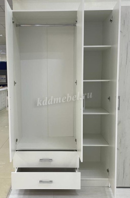 Шкаф распашной Нарус 3-х створчатый с ящиками (Белый)