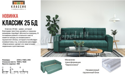 Диван-кровать Классик-25 БД (3 кат.)