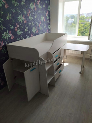 Кровать-чердак Каприз-6 мини с выкатным столом (Анкор белый)