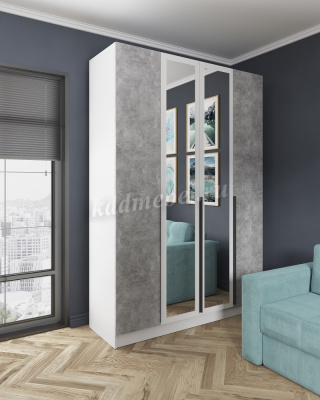 Шкаф Мадрид 1,6 с зеркалом (Белый древесные поры/Ателье светлое)