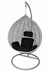 Кресло подвесное большое Кокон F-03 (Светло-серый ротанг/Черная подушка)