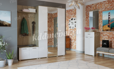 Шкаф трехстворчатый с зеркалом Италия (Дуб сонома/Белый Глянец)