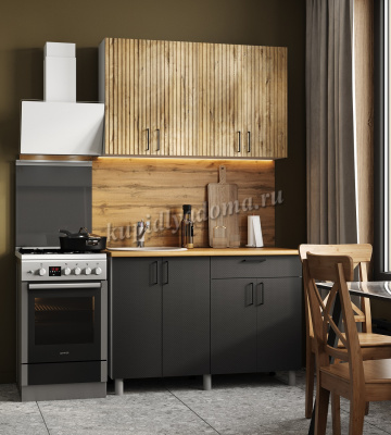 Кухня Кантри 1,2 (Дуб канадский/Карбон вулкан/Столешница Дуб вотан)