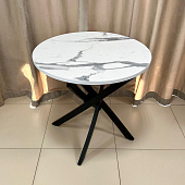 Стол обеденный Арчи-3 0.9 (Белый мрамор 3027/Опоры черные)