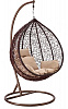 Кресло подвесное большое Кокон F-03 (Коричневый ротанг/Бежевая подушка)