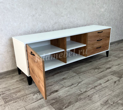 Тумба ТВ Парус-9 (Белый древесные поры/Дуб крафт золотой)