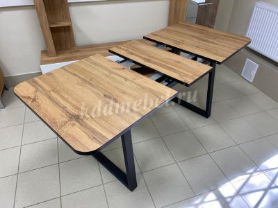 Стол обеденный раздвижной пластик Маэстро (Дуб вотан/Опоры черные)