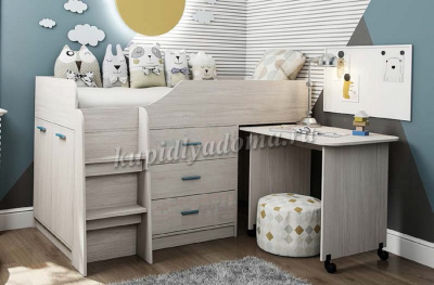 Кровать-чердак Каприз-6 мини с выкатным столом (Анкор белый)