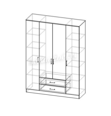 Шкаф распашной Нарус 4-х створчатый с ящиками с зеркалом (Венге/Дуб белфорт)