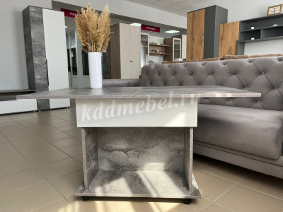 Стол журнальный Моника раскладной с ящиком (Айрон рок/Белый лофт)