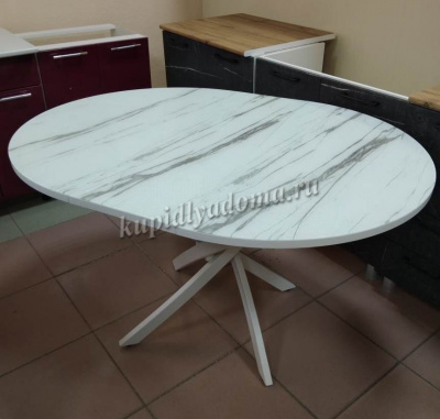 Стол обеденный раздвижной Арчи (Мрамор белый 412/Опоры белые)