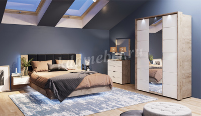 Шкаф Джулия 3-х дверный с 1 зеркалом с порталом (Дуб крафт серый/Белый глянец)