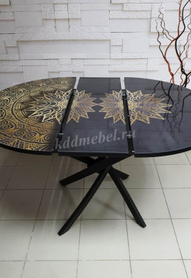 Стол обеденный раздвижной Арчи (Орнамент S249/Опоры черные)