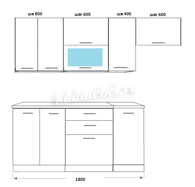 Кухня Золушка 1,8 МДФ (Дуб бунратти/Софт Грин фрез/Графит/Дуб бунратти)