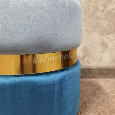 Пуф Leset Голди (Велюр Голубой/синий, латунь)