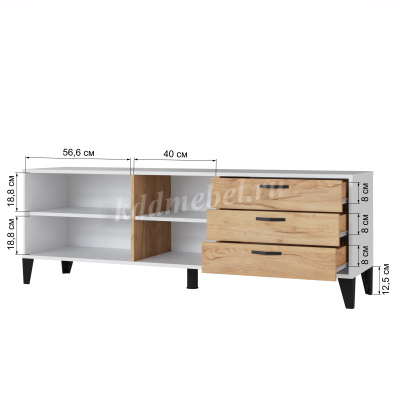 Тумба ТВ Парус-9 (Белый древесные поры/Дуб крафт золотой)