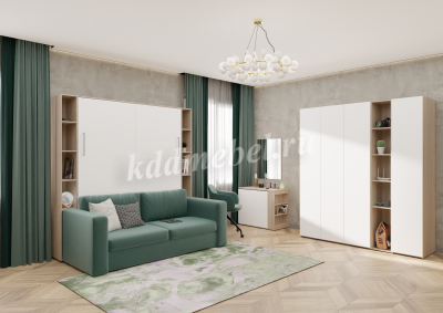 Комплект кровать-шкаф Трансформер ПЛЮС 1600*2000 (Дуб сонома светлый/Белый)