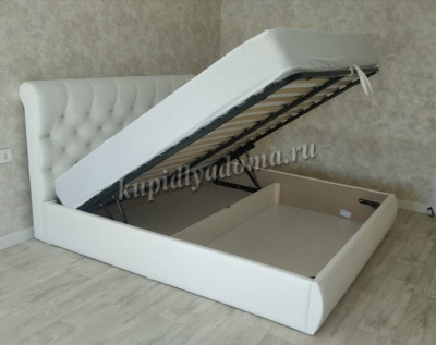 Кровать Беатриче 1.8 с подъемным механизмом (Белый/Экокожа Texas/Стразы)