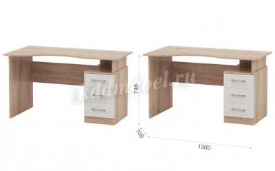 Стол письменный эргономик Гарвард 130 3 ящика левый (Дуб сонома/Белый)