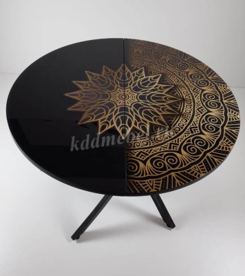 Стол обеденный раздвижной Арчи (Орнамент S249/Опоры черные)