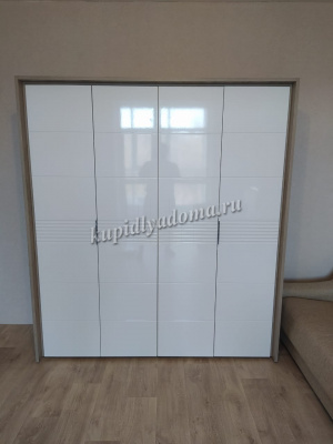 Шкаф Джулия 4-х дверный с порталом (Дуб крафт серый/Белый глянец)