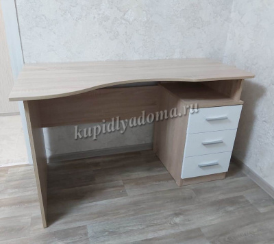 Стол письменный эргономик Гарвард 130 3 ящика левый (Дуб сонома/Белый)