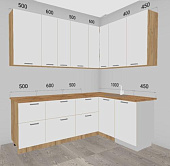 Кухня угловая Кения 1,45*2,20 МДФ Крафт (Белый супермат/Столешница Дуб вотан)