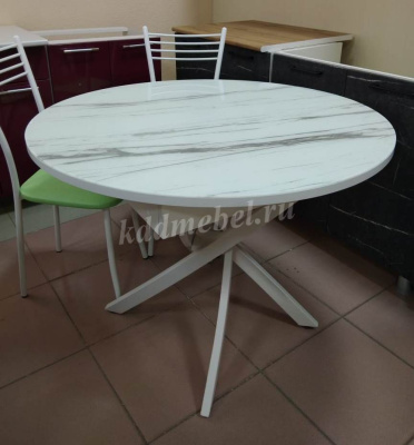 Стол обеденный раздвижной Арчи (Мрамор белый 412/Опоры белые)