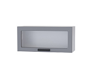 Шкаф верхний со стеклом 8ХС кухня Кампео (Белый/Черная шагрень)