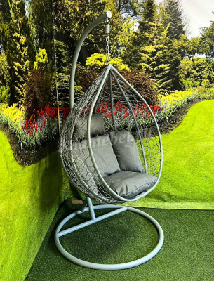 Кресло подвесное маленькое Кокон F-03 (Светло-серый ротанг/Серая подушка)