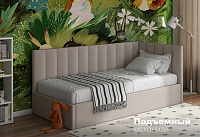 Кровать Агата 0.9 с подъемным механизмом (Ткань велюр Bingo pebble)