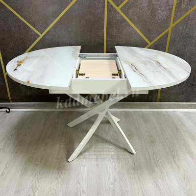 Стол обеденный раздвижной Арчи (Мрамор 691/Опоры белые)