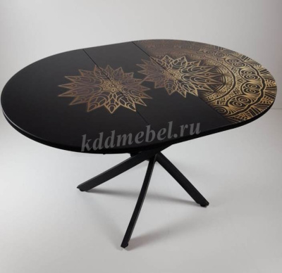 Стол обеденный раздвижной Арчи (Орнамент S249/Опоры черные)