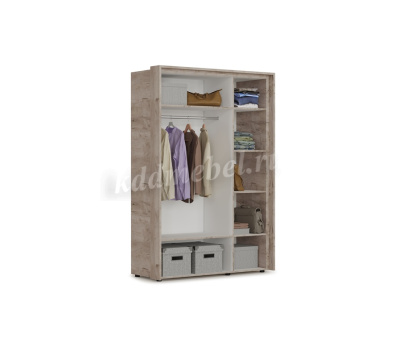 Шкаф Джулия 3-х дверный с 1 зеркалом с порталом (Дуб крафт серый/Белый глянец)