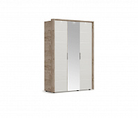 Шкаф Джулия 3-х дверный с 1 зеркалом с порталом (Дуб крафт серый/Белый глянец)