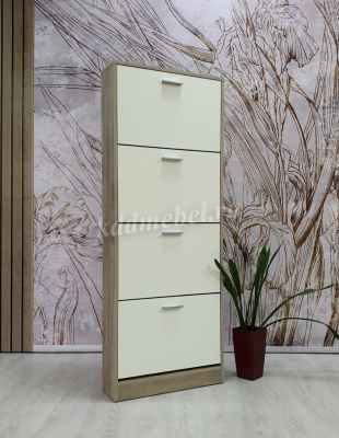 Тумба для обуви Империал 600 4-х дверная (Дуб крафт серый/Белый)