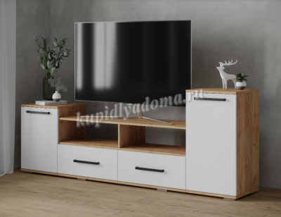 Тумба ТВ Парус-2 (Дуб крафт золотой/Белый древесные поры)