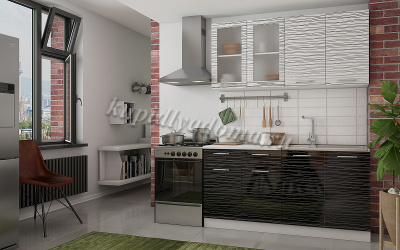 Кухня угловая Шарлотта NEW 1,10*2,00 б/с, б/м (Белый страйп/Черный страйп)