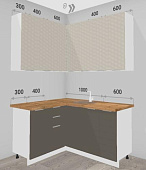 Кухня угловая Пандора 1,3*1,6 МДФ (3D Билд Райс/Моно Брауни/Столешница Дуб вотан)