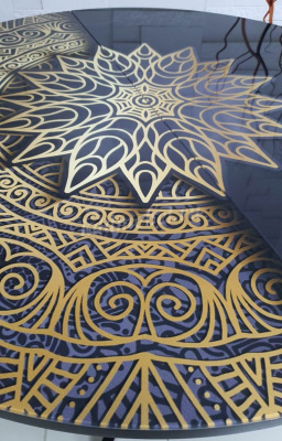 Стол обеденный раздвижной Арчи (Орнамент S249/Опоры черные)