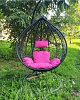 Кресло подвесное большое Кокон F-03 (Черный ротанг/Фуксия подушка)