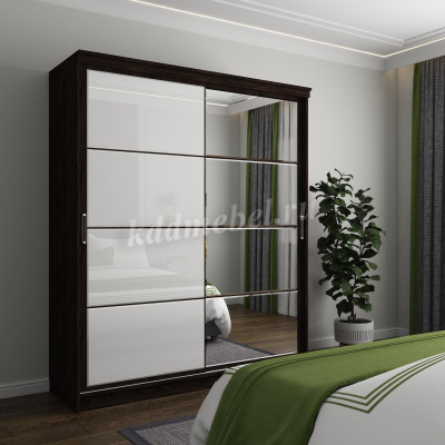 Шкаф-купе Оскар-11.03 (Бодега темный/Белый лакобель/Зеркало)