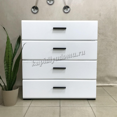 Комод Йорк 4 ящика (Белый жемчуг/Белый глянец)