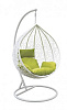 Кресло подвесное большое Кокон F-03 (Белый ротанг/Зеленая подушка)
